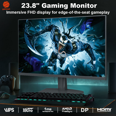Good price Black Color 23.8 Inch Gaming Monitor IPS Panel 180Hz RGB Lighting 99% SRGB PC Monitor online