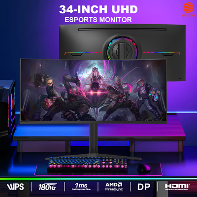 Good price OEM Logo 34 Inch Flat Monitor 180Hz Refresh Rate Wide Screen Gaming Monitor online